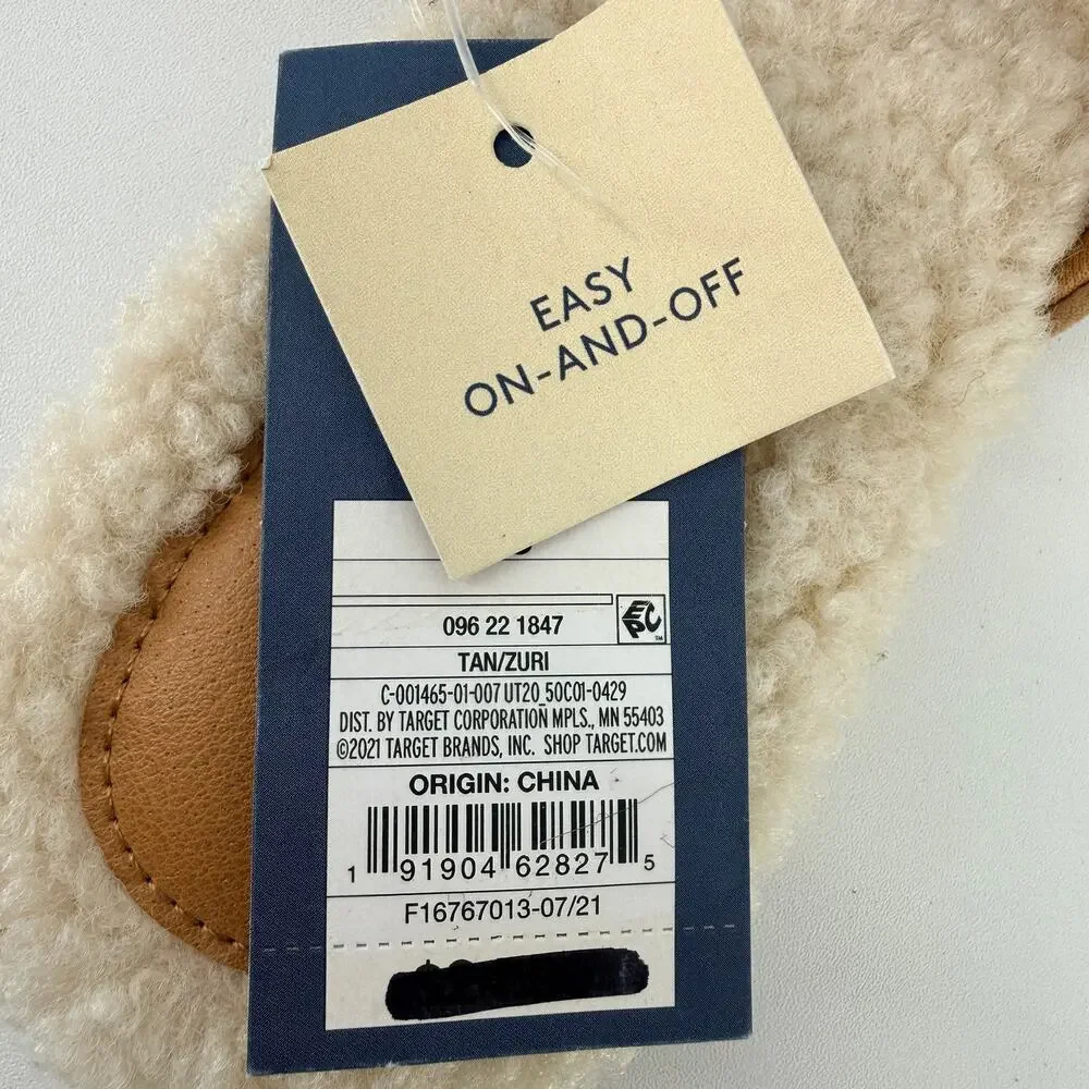 Universal Thread Tan Faux Suede Sherpa Mule Slippers Pointed Toe Womens Sz 8.5